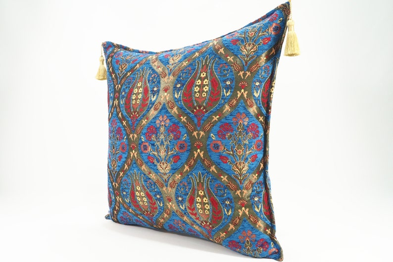 Decorative pillow Fabric Pillow Fabric Pillow 24x24 Bohemian Pillow Turkish Pillow Navy Blue Tulip Pattern Fabric Pillow Accent pillow