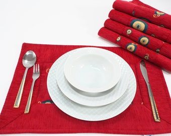 Napperons rouges turcs, napperons 12x18, décor de table, décoration de table, linge de table, tapis de table, napperons de salle à manger