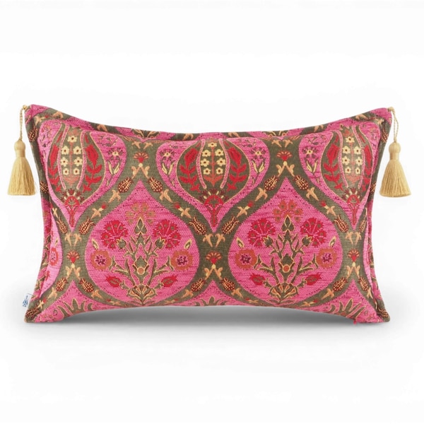 Stoffkissen, Stoffkissen 12x20, rosa Tulpenmusterkissen, türkisches Kissen, Samtkissen, türkisches Kissen, dekoratives Kissen