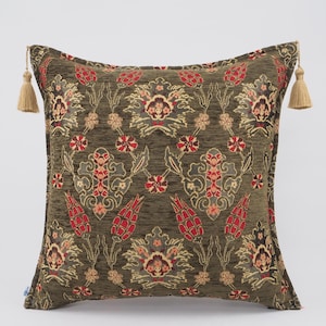 Fabric Pillow 20x20, Fabric Pillow, Moss Green Tulip Pattern Fabric Pillow, Turkish Pillow,Bohemian Pillow, Accent pillow, Decorative pillow