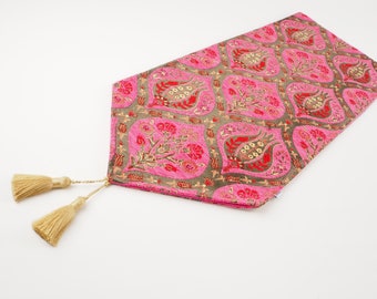 Table Runner, Mazenda Pink Morocco Pattern Tulip Fabric Table Linens,Turkish Table Runner,Bohemian Fabric,Table Linens,Dining Table Runner