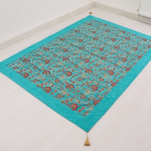 Türkische Jacquard Tagesdecke, Türkisblaue Doppel- und Einzelgröße 16x10,6, Nelkenmusterstoff, dekorativer Überwurf, Decke, Tagesdecke