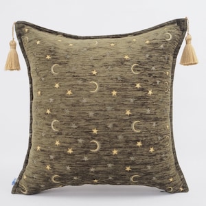 Fabric Pillow 18x18, Fabric Pillow, Moss Green Arabian NIght Pattern Pillow, Turkish Pillow,Turkish Pillow,Ottoman Pillow, Decorative pillow