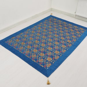 Jacquard Türkische Tagesdecke, Marineblau Twin & Single Size 6,6x4,6, Tulpenmuster Stoff, Dekorativer Bezug, Decke, Tagesdecke