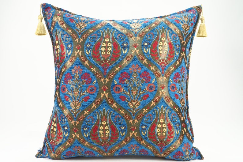 Decorative pillow Fabric Pillow Fabric Pillow 24x24 Bohemian Pillow Turkish Pillow Navy Blue Tulip Pattern Fabric Pillow Accent pillow
