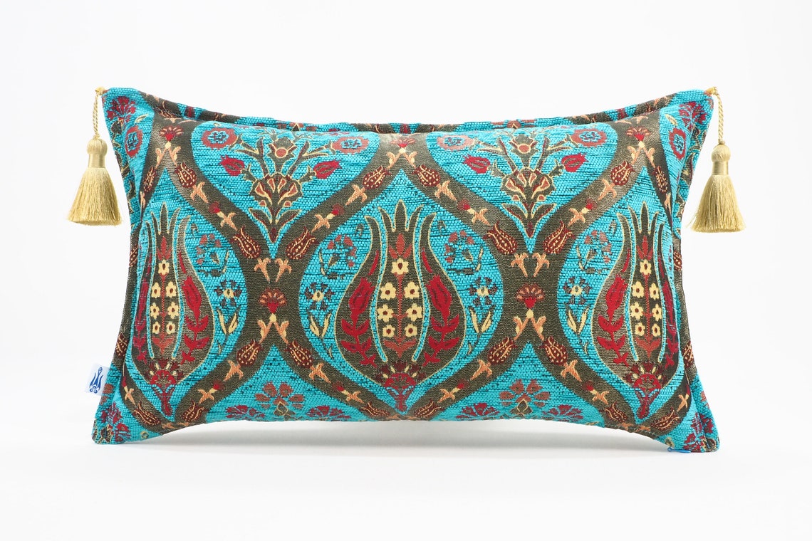 Fabric Pillow 12x20 Fabric Pillow Turquoise Blue Tulip Etsy