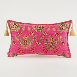 Fabric Pillow 12x20, Turkish Fabric Pillow, Mazenda Pink Tulip Pattern Pillow, Turkish Pillow, Ottoman Pillow, Decorative pillow