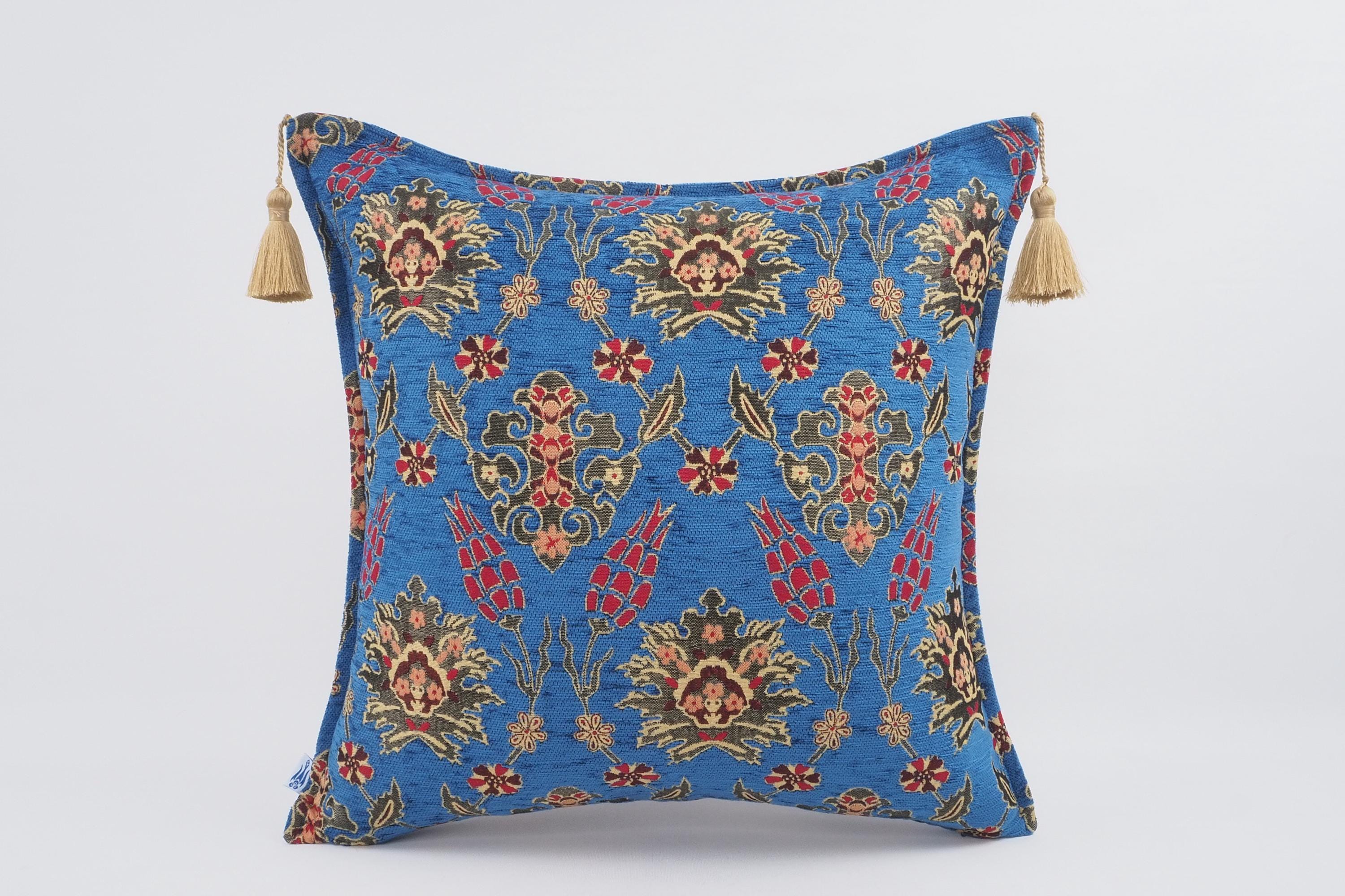 Fabric Pillow 24x24, Fabric Pillow, Navy Blue Tulip Pattern Fabric Pillow, Turkish Pillow, Bohemian Pillow, Accent pillow, Decorative pillow