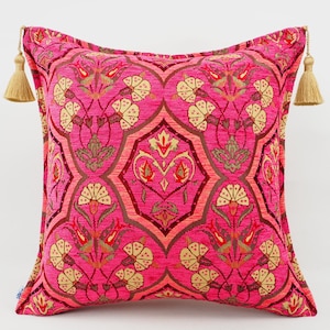 Fabric Pillow 18x18, Fabric Pillow, Pink Carnation Pattern, Turkish Pillow, Velvet Pillow, Turkish Pillow, Ottoman Pillow, Decorative pillow