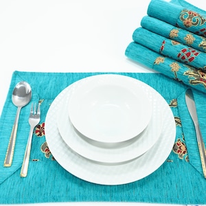 Turkish Turquoise Blue Place Mats, Place Mats 12x18, Table decor, Table Decoration, Table Linens, Table Mat, Dining Placemats