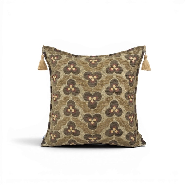 Turkish Fabric Pillow Cover 20x20, Moss Green Boho Throw Pillow,Tigers Eye Pattern Decorative Sofa Accent Ethnic Cushion Case Made in Turkey