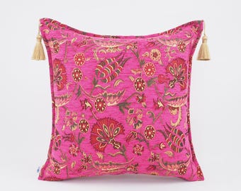 Fabric Pillow 24x24, Fabric Pillow, Mazenda Pink Carnation Pattern Pillow,Turkish Pillow,Bohemian Pillow,Accent pillow,Decorative pillow