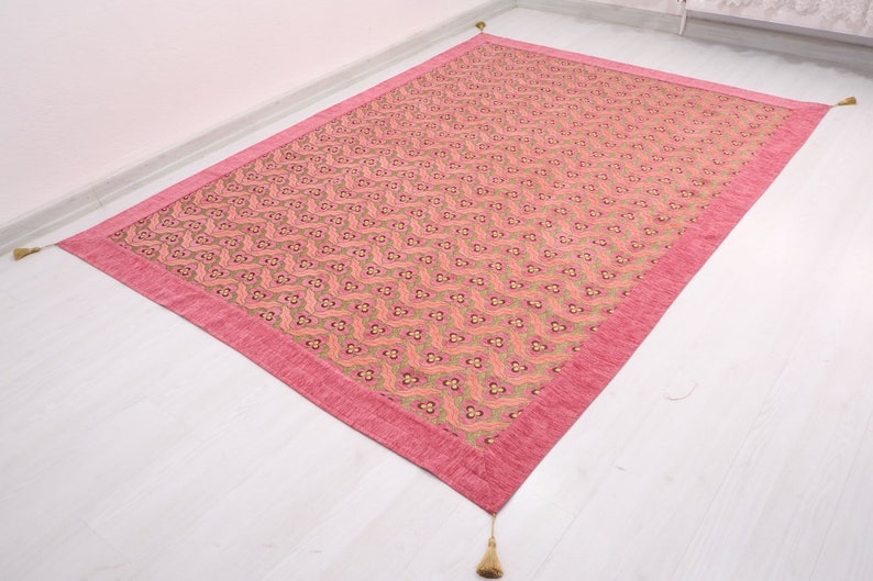 Turkish Bedspread, Chenille shops Coverlet, Throw Blanket, Twin L Size 7.2x5.2, Pale Pink Coverlet, Tiger Eyes Pattern, Jacquard Sofa Cover