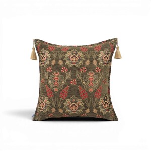 Turkse stoffen kussensloop 20x20 cm, mosgroen boho sierkussen, Topkapi paleispatroon, decoratief bankkussen, etnisch design, gemaakt in Turkije