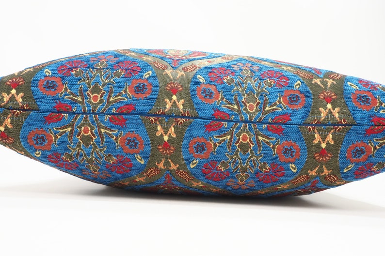 Decorative pillow Fabric Pillow Fabric Pillow 24x24 Bohemian Pillow Turkish Pillow Navy Blue Tulip Pattern Fabric Pillow Accent pillow