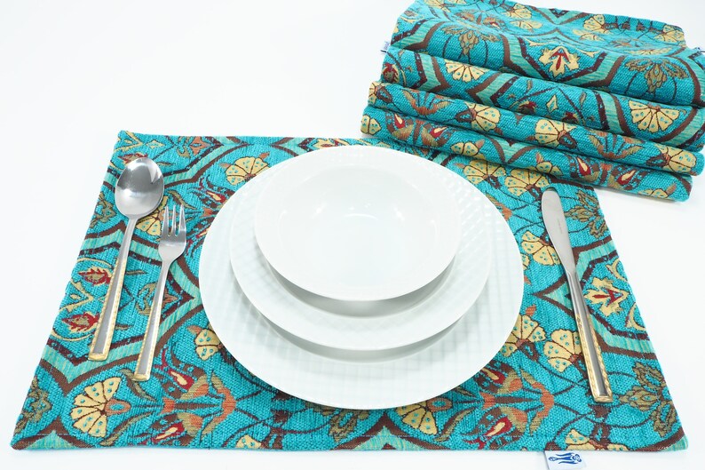 Turkish Turquoise Blue Place Mats Place Mats 12x18 Table Etsy