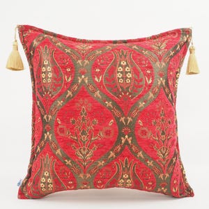 Fabric Pillow 18x18, Fabric Pillow, Red Tulip Pattern, Turkish Pillow, Velvet Pillow, Turkish Pillow, Ottoman Pillow, Decorative pillow