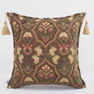 Fabric Pillow 18x18, Fabric Pillow,Moss Green Carnation Pattern,Turkish Pillow,Velvet Pillow,Turkish Pillow,Ottoman Pillow,Decorative pillow
