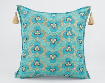 Fabric Pillow 20x20, Fabric Pillow,Turquoise Blue Tiger Eye Pattern Pillow,Turkish Pillow,Bohemian Pillow,Accent pillow,Decorative pillow