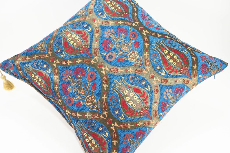Decorative pillow Fabric Pillow Fabric Pillow 24x24 Bohemian Pillow Turkish Pillow Navy Blue Tulip Pattern Fabric Pillow Accent pillow