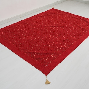 Türkische Tagesdecke, Chenille Bettüberwurf, Doppel L Größe 20x5.2, Rote Bettdecke, Arabische Nacht Muster, Jacquard Sofa Bezug