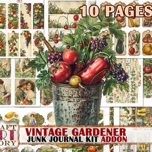Jardinero vintage Junk Journal Pages ADDON, imprimibles papeles digitales Jardín