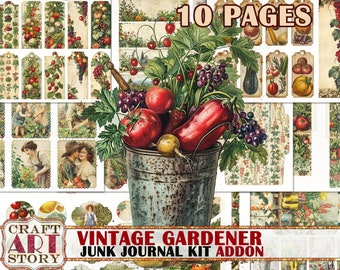 Vintage gardener Junk Journal Pages ADDON, printables digital papers Garden