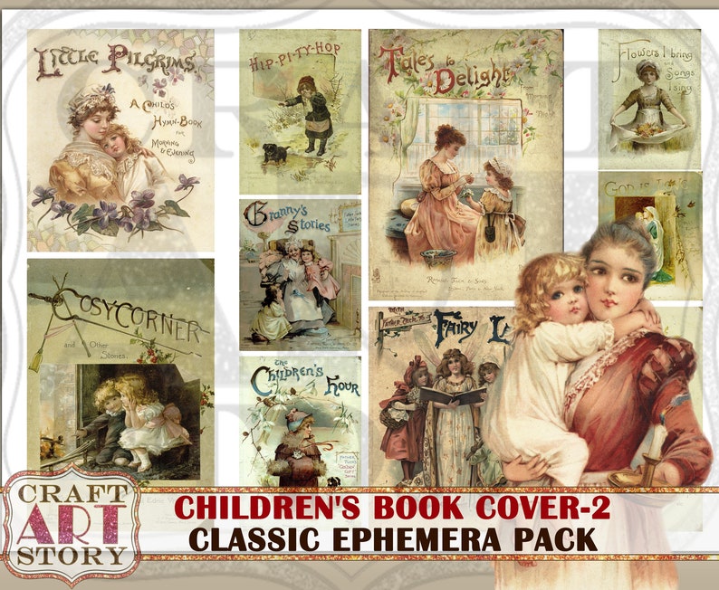 Vintage Digital Childrens Book Cover Ephemera Pack2junk Etsy
