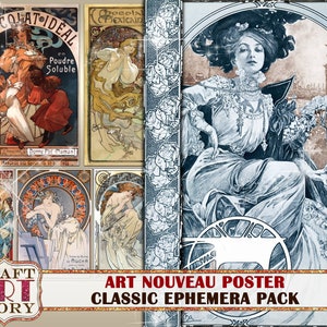 Art Nouveau Poster Ephemera Pack,Printable kit junk journal set