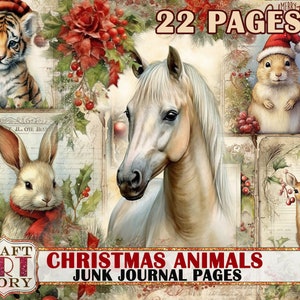 Vintage Christmas animals Junk Journal Pages,winter printables digital papers