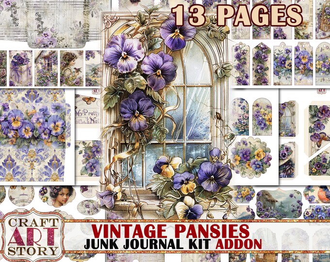 Violets & Pansies Junk Journal, Printable Spring Junk Journal, Violets ...