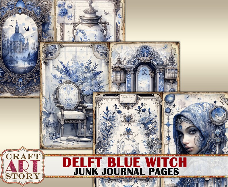 Delft Blue Witch Junk Journal Pages,scrapbook Printables Digital Papers ...