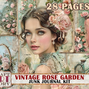 Vintage Rosengarten Junk Journal Kit, Scrapbook Printables, digitale Papiere