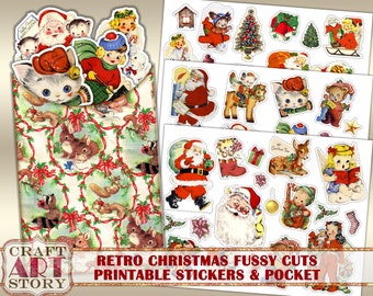 Vintage stickers set,fussy cuts Printable,xmas sheet christmas,digital  Stickers Scraps