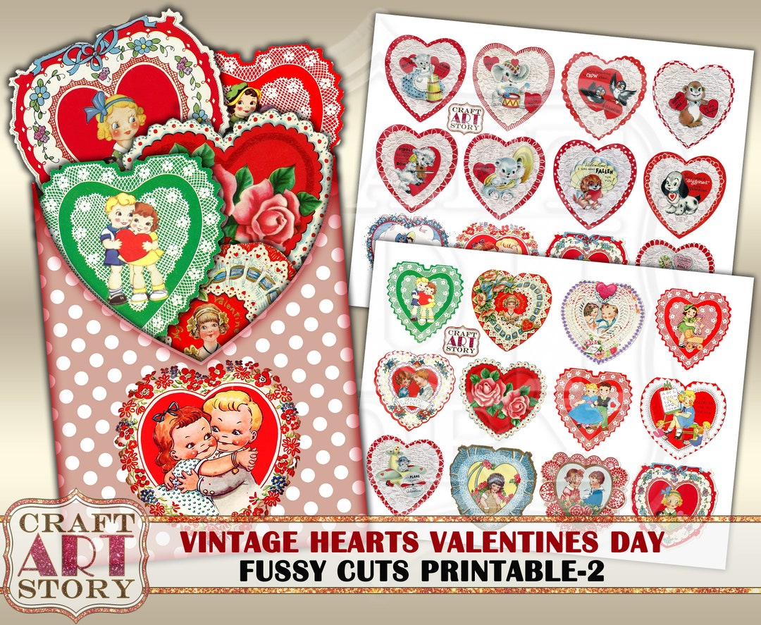 Vintage Stickers Set,fussy Cuts Printable,hearts Valentines Day-2 ...