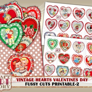 Vintage stickers set,fussy cuts Printable,Hearts Valentines Day-2,digital Stickers Scraps