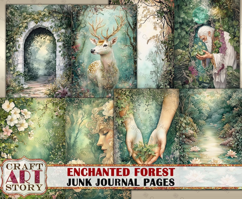 Enchanted Forest Junk Journal Pages, Fantasy Scrapbook Printables ...