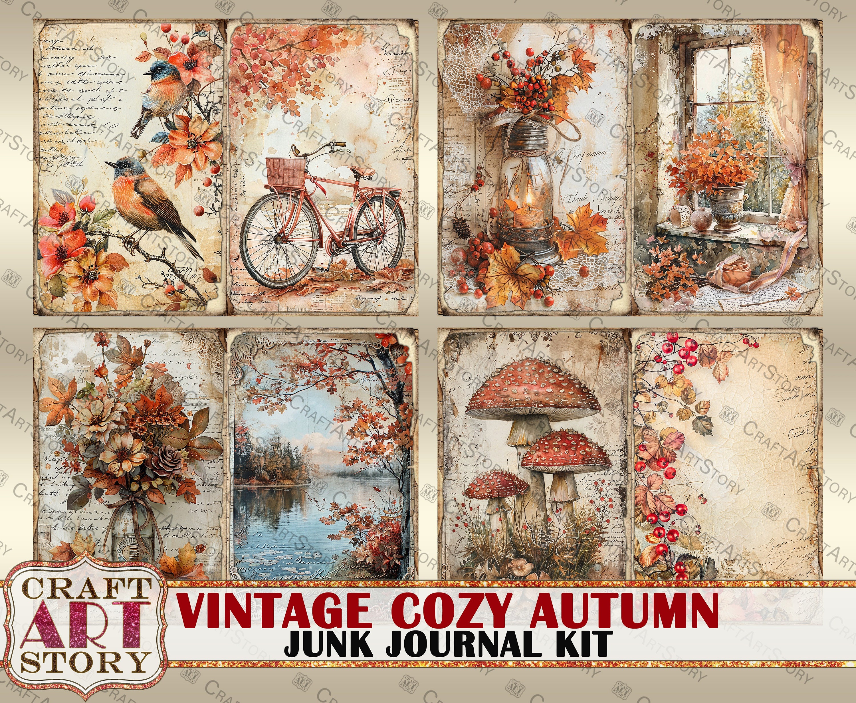 Vintage Cozy Autumn Junk Journal Pages,scrapbook Printables Digital ...