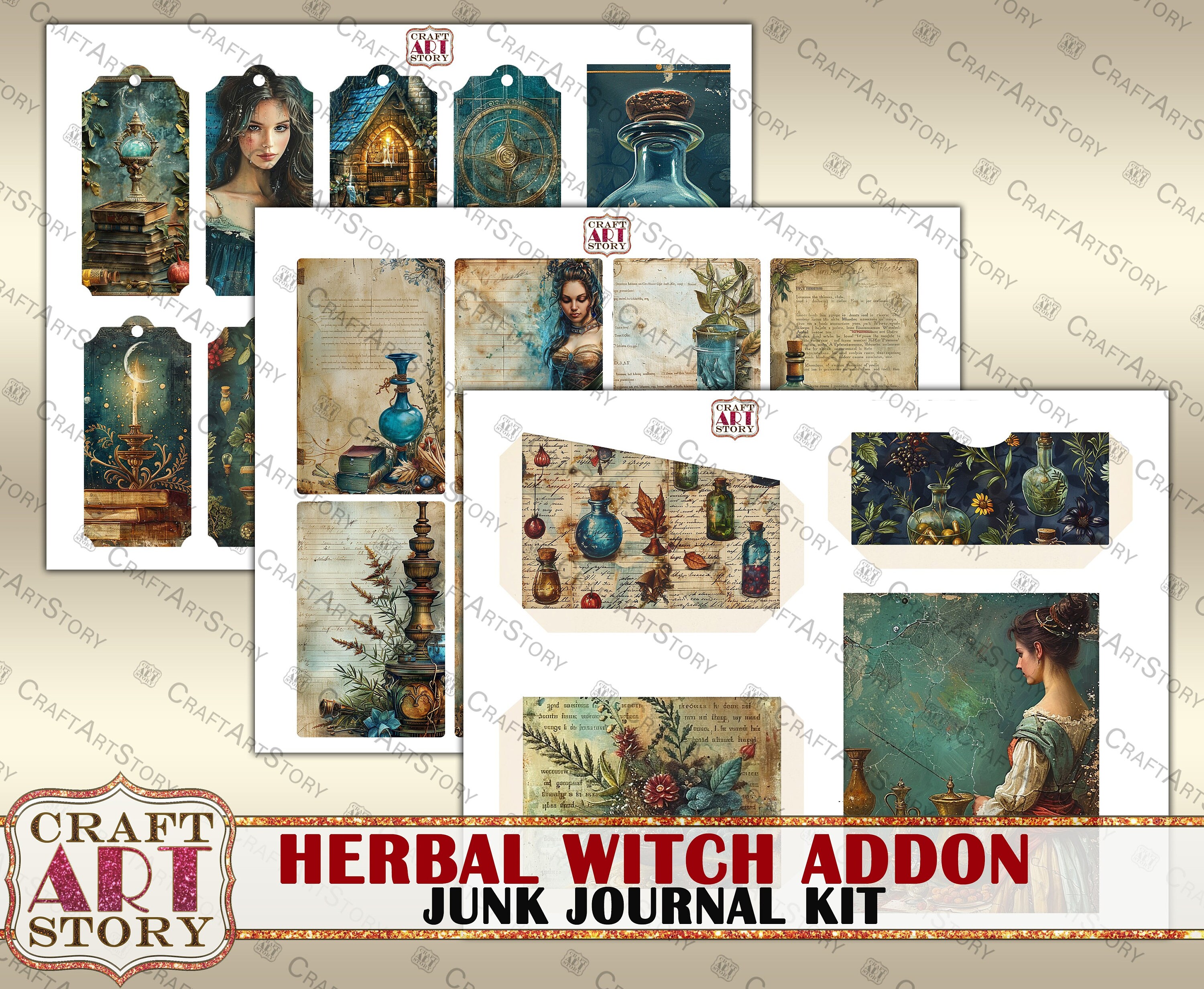Vintage Herbal Witch Junk Journal Pages Addon,scrapbook Printables Herb ...