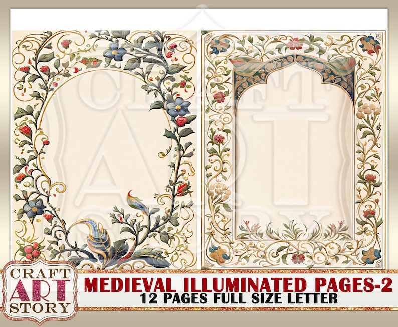 Medieval Illuminated Manuscript Journal Kit: Floral Border Pages ...