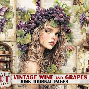 Vintage wine and grapes Junk Journal Pages,scrapbook printables digital papers