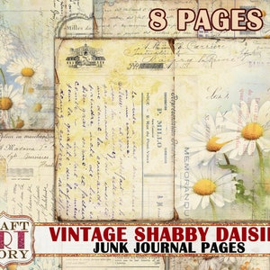 Vintage shabby daisies Junk Journal Pages,plant backgrounds