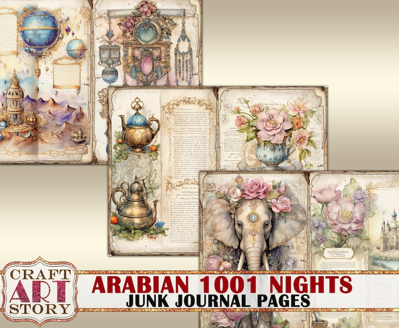 Arabian 1001 Nights Junk Journal Pages,fantasy fairy tales printables digital papers image 10