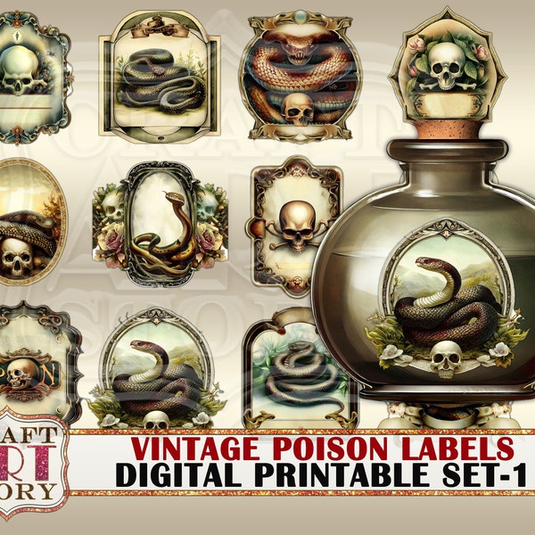 Vintage Poison Labels Printable Blank set-1,Apothecary Tags Label