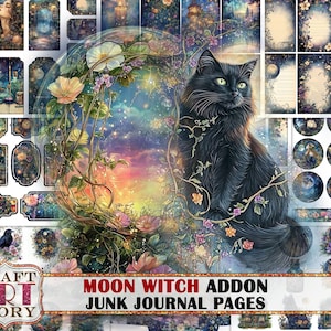 Moon Witch Junk Journal Pages ADDON, fantasy printables digitale magische papieren