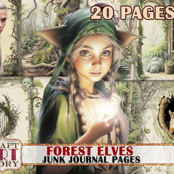 Forest Elves Junk Journal Pages,scrapbook printables digital papers