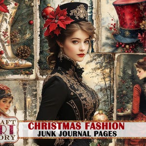 Viktorianische Weihnachtsmode Junk Journal Seiten, klassische Weihnachts printables digitale Papiere