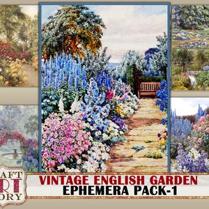 Vintage English Gardens Ephemera Pack,landscape Printable kit,junk journal