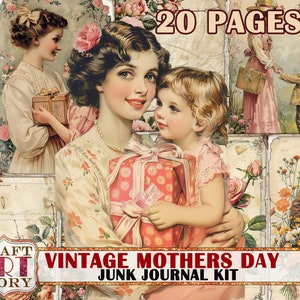 Páginas vintage del diario basura del Día de la Madre, imprimibles documentos digitales del amor de la madre