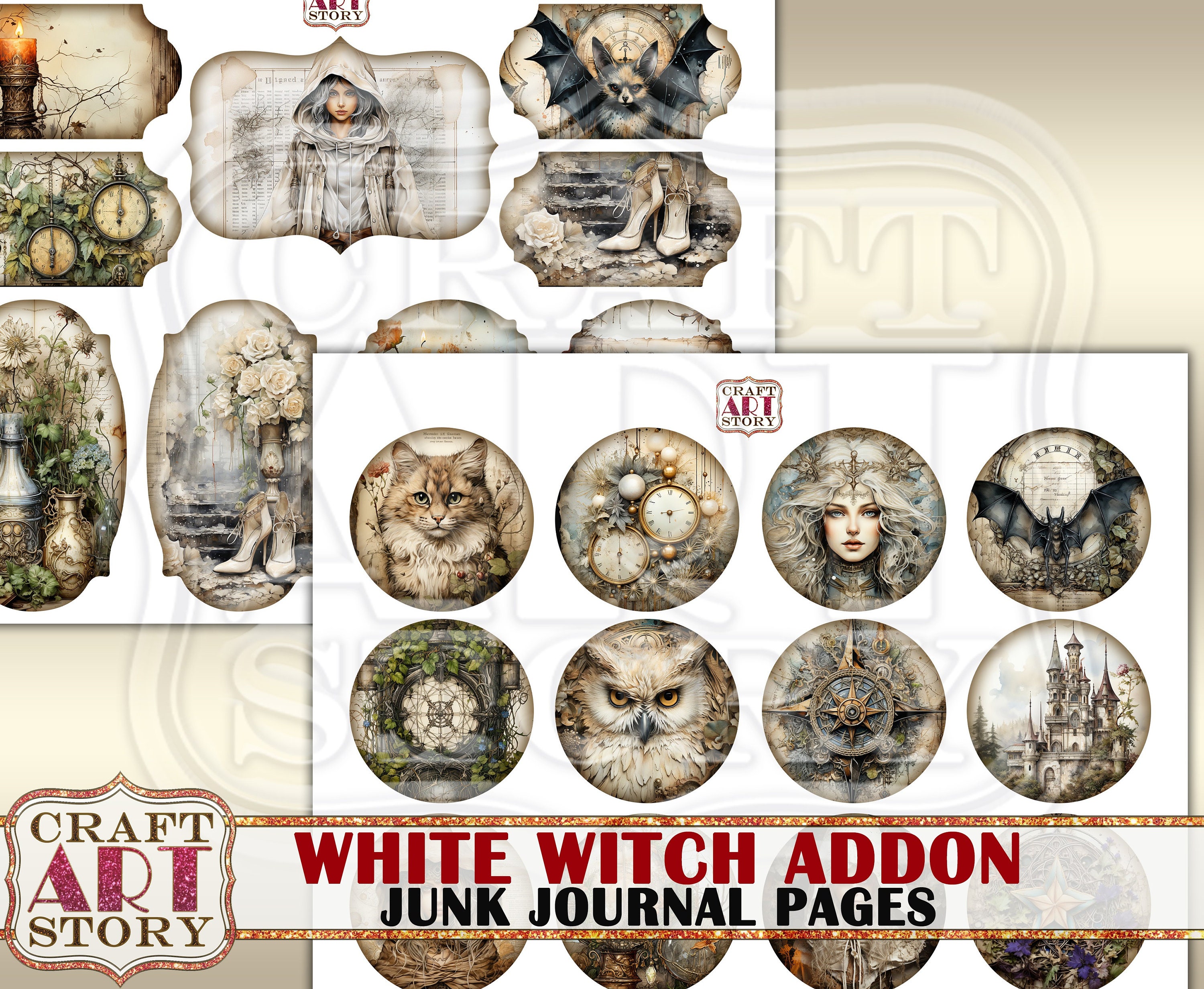 White Witch Junk Journal Pages Addon,scrapbook Printables Digital ...